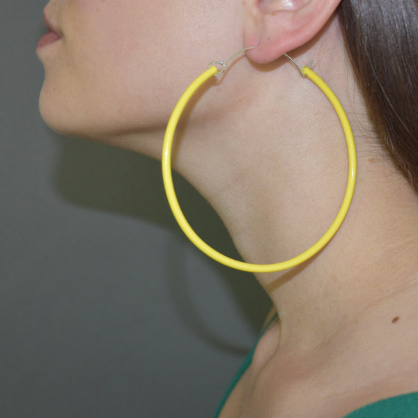 Tubing Hoop Bangle Earrings - Large, Yellow