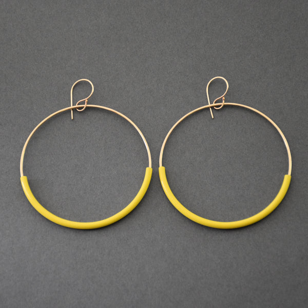 Hammered Hoop Bangle Earrings - Yellow