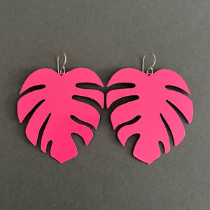 Tropical Leaf Earrings - Sassy Pink