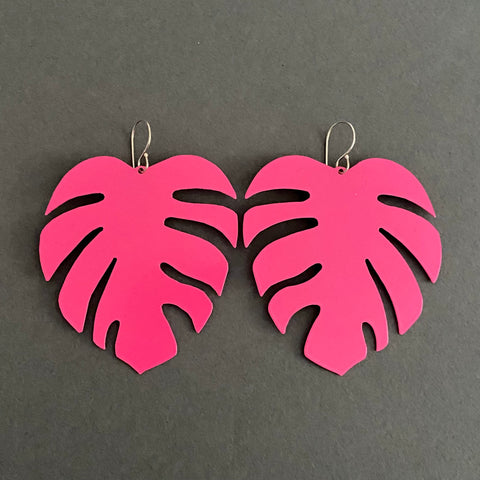 Tropical Leaf Earrings - Sassy Pink
