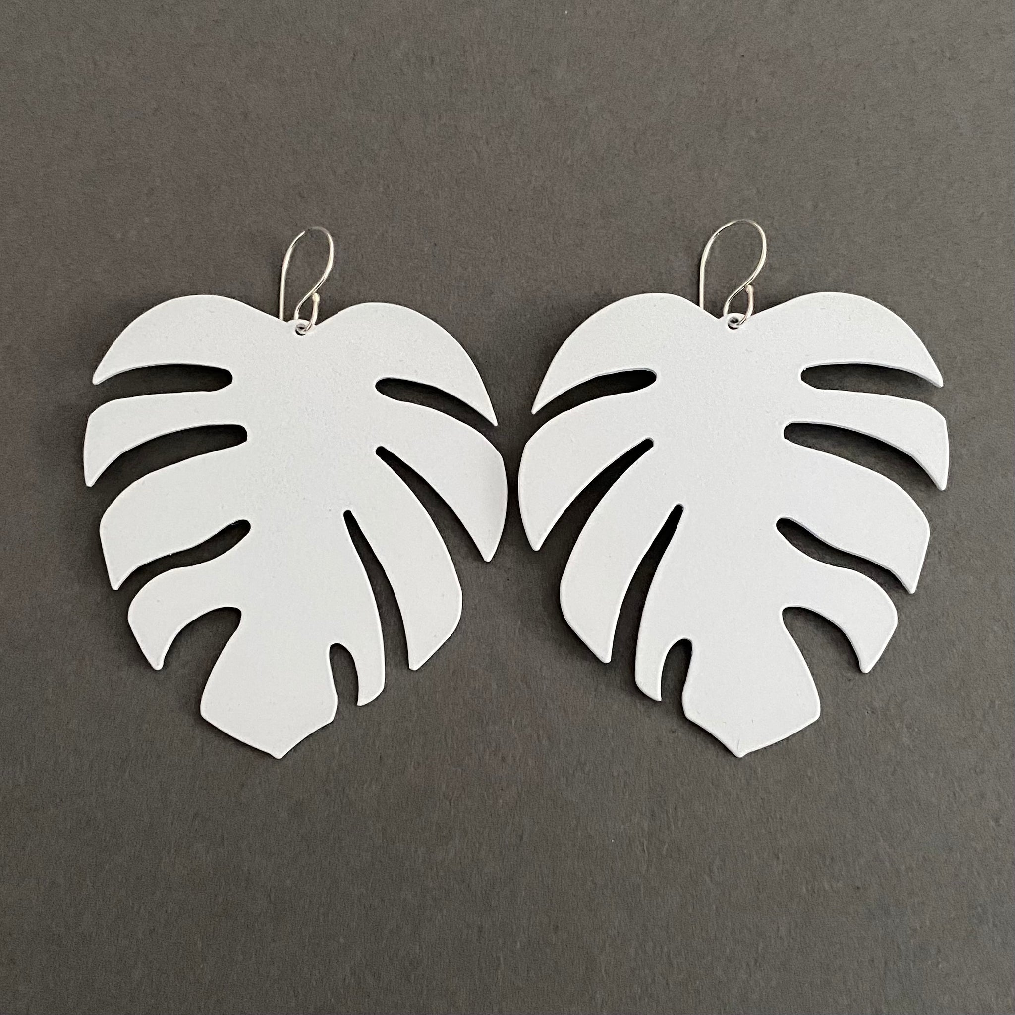 Tropical Leaf Earrings - Matte White