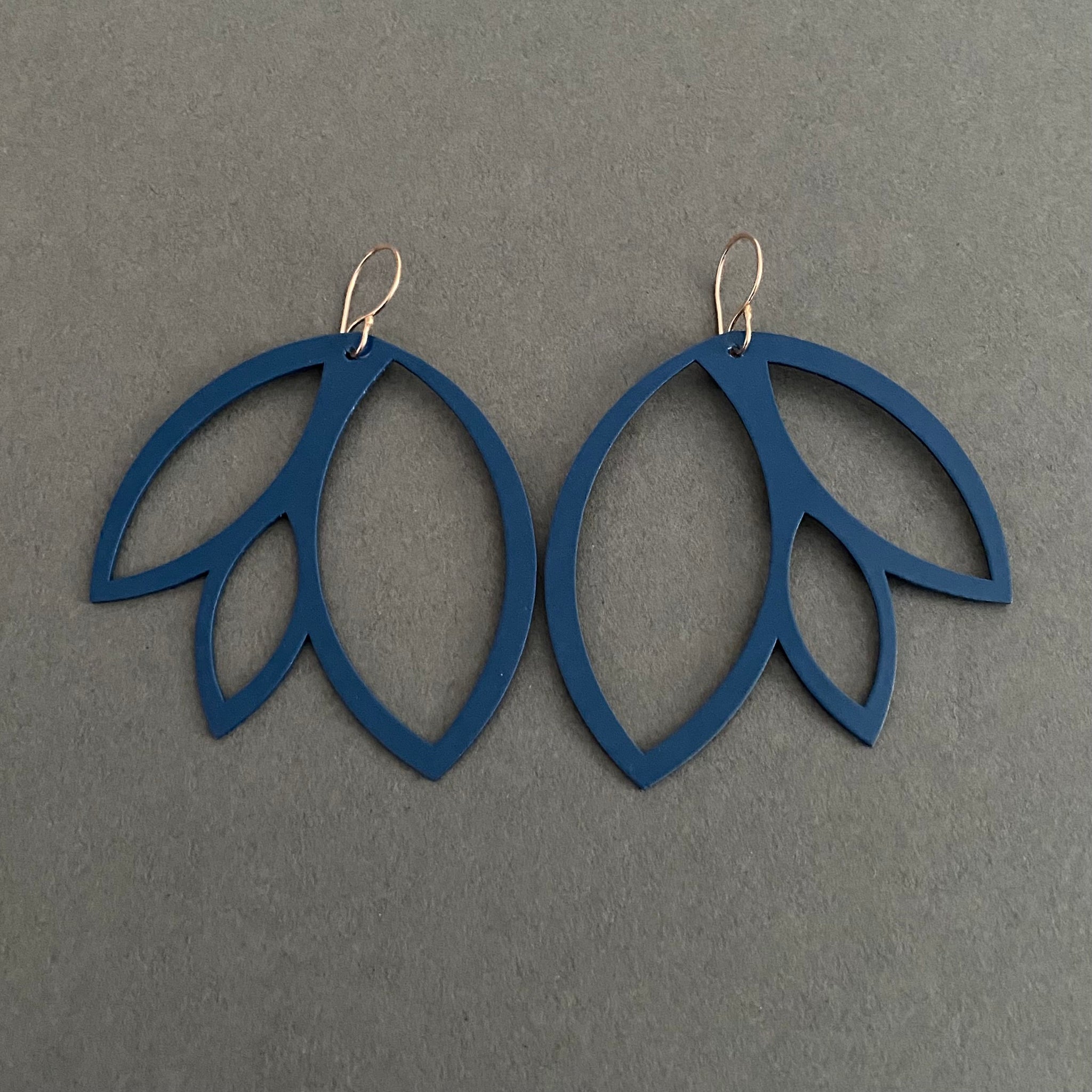Leaf Earrings - Large, Cadet Blue