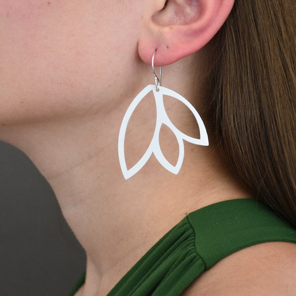 Leaf Earrings - Medium, Matte White