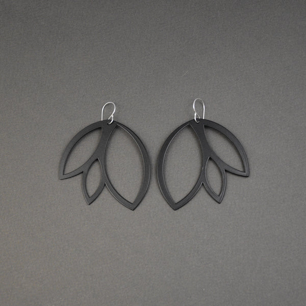 Leaf Earrings - Large, Matte Black