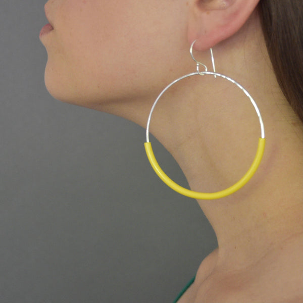 Hammered Hoop Bangle Earrings - Yellow